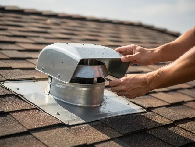 Port Chester Dryer Vent Cleaning certified technician safely cleaning a roof-mounted dryer vent in Port Chester