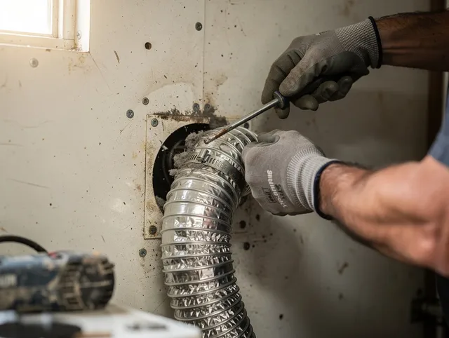 Port Chester Dryer Vent Cleaning technician performing precise dryer vent hose installation in Port Chester